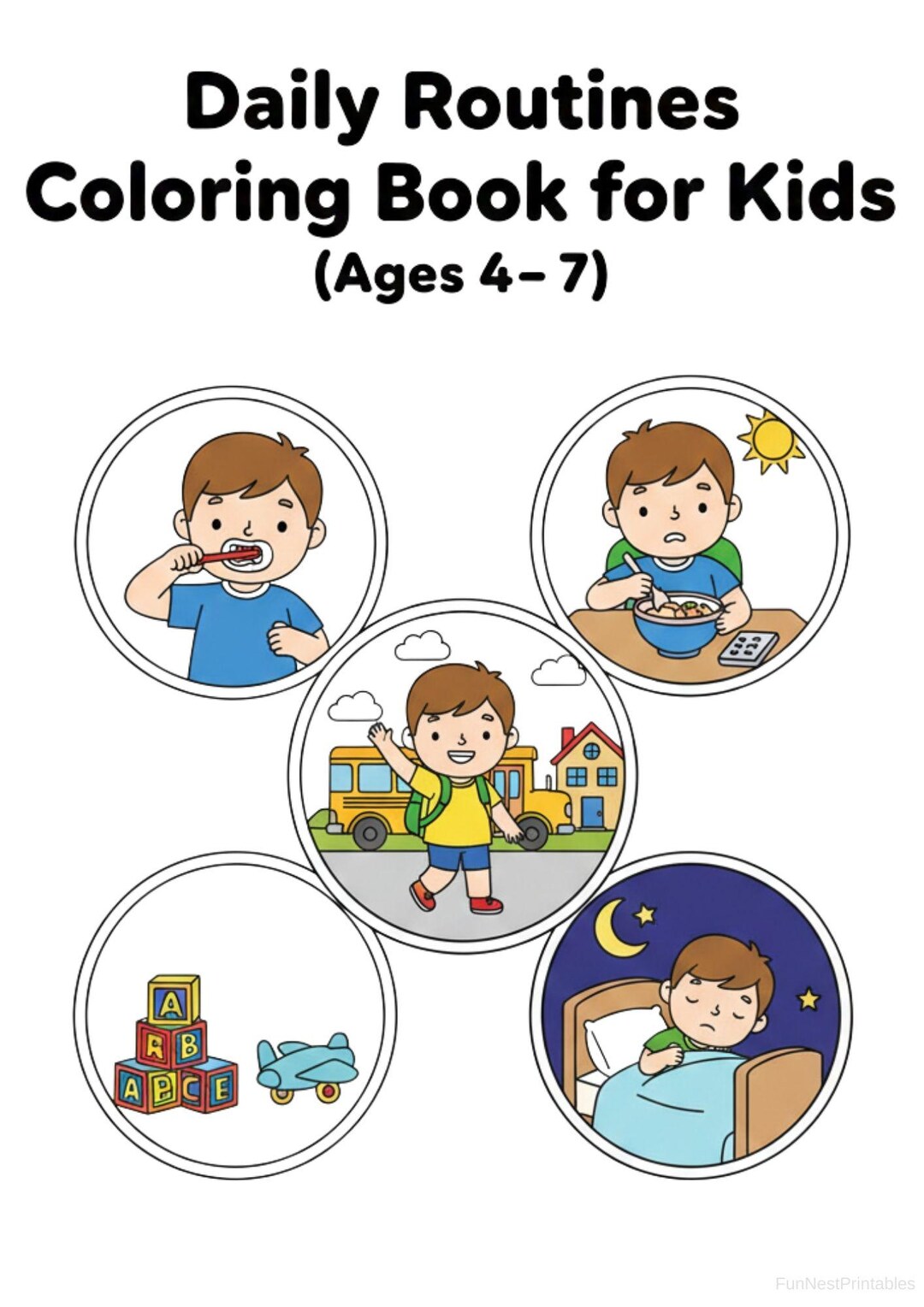 Kids Daily Routines Coloring Book, Morning, Bedtime (PDF JPEG ZIP ...