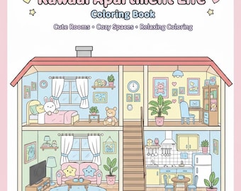 Livro de colorir Vida em Apartamento Kawaii, 25 Interiores Aconchegantes (Download Digital)