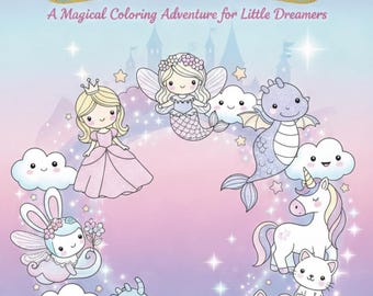 Fairy Tales Coloring Book, Princess, Unicorn, Mermaid (Digital Download, 30 Pages)