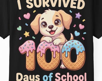 100 Days of School T-Shirt | Funny Dog, Ice Cream Donuts