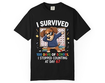 100 Days of School 67 Humor Cool Dabbing Dog Students Teachers T-Shirt | Funny 100th day of school Puppy Kids