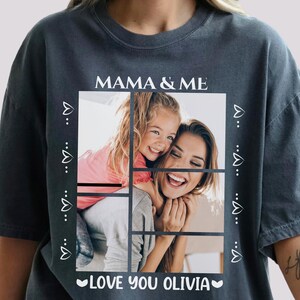 Personalized Mama and Me Photo T-Shirt, Custom Mother Daughter Picture Collage, Love You Olivia, Mothers Day Gift for Mom, Family