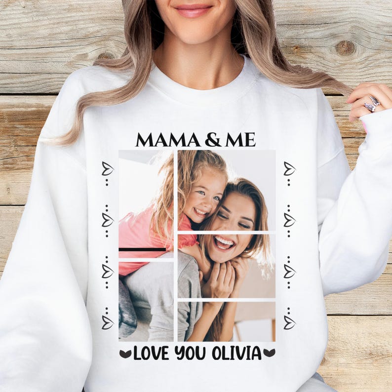 Mama and Me Custom Photo Sweatshirt, Personalized Mother Daughter Picture Collage, Love You Olivia Gift for Mom, Family Matching

Mama and