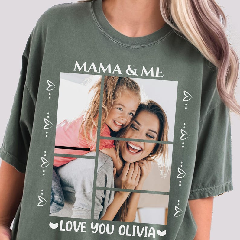 Mama and Me Custom Photo Collage Shirt, Personalized Mother Daughter Gift, Love You Olivia, Mothers Day Tee, Family Picture Present

Mama