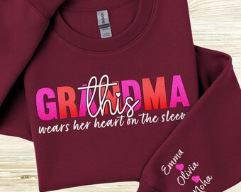 Personalized Grandma Sweatshirt With Grandkids Names On Sleeve, Cozy Custom Crewneck Mother's Day Gift