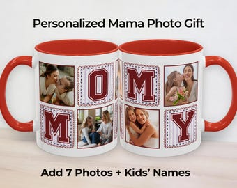 Custom Photo Collage Mug for Mom, Personalized Kids Names Keepsake