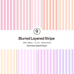Blurred Layered Stripe Seamless Pattern | Soft Pastel Warm Colors | 9 Digital Papers | Commercial Use