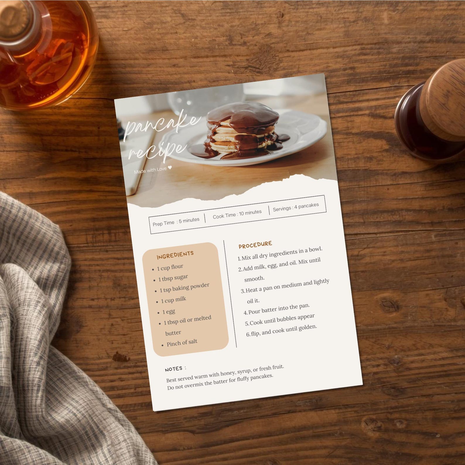 Editable Recipe Card Template, Printable Canva Design (digital Download ...
