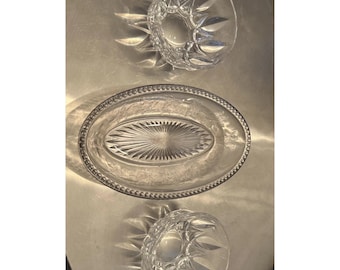 Vintage Klare Pressglas Ivy Blatt Platte und Starburst Schalen 3-teiliges Set
