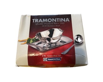 Tramontina 18/10 Stainless Steel 2 Pc Gravy Boat Set with Ladle 80212/404 Brazil
