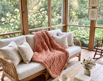 Hand Knit Chenille Throw Blanket – Custom Color, Cozy Texture
