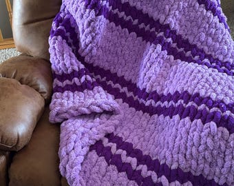 Handmade Chunky Knit Blanket | Lavender Chenille Throw, Cozy Cottagecore Decor 50x60
