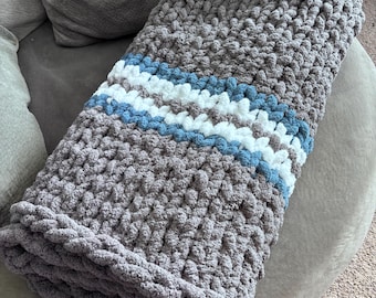 Custom Hand Knit Chunky Blanket – Striped Cozy Throw