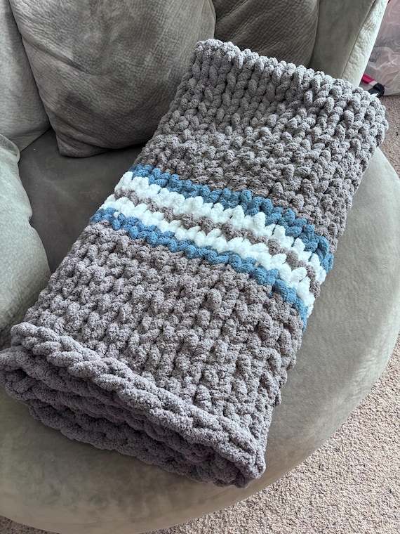 Custom Hand Knit Chunky Blanket – Striped Cozy Throw
