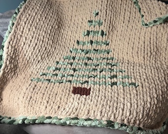 Manta de árbol de Navidad de punto grueso / Manta de chenilla tejida a mano / Decoración navideña en tonos neutros