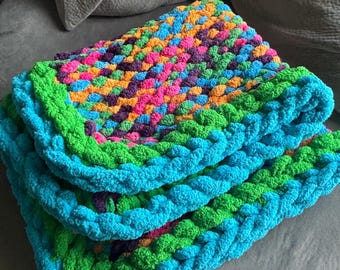 Chunky Knit Chenille Blanket | Multicolor Soft Throw for Couch Home Decor