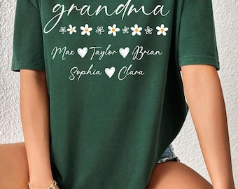 Comfort Colors Floral Grandma Shirt, Custom Kids Names, Mother's Day Gift