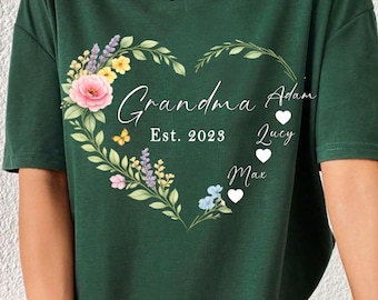 Comfort Colors® Custom Grandma Shirt With Kids Names, Floral Granna Tshirt, Mothers Day Gifts, Mom To Be Custom Tee T-shirt, Mother Gifts
