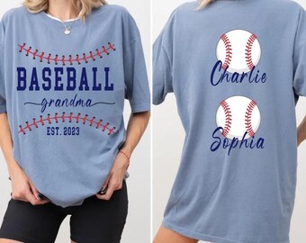 Personalize Baseball Grandma Kids Name T-shirt, Baseball Shirt, Mom Baseball T-shirt, Baseball Mama Shirt, Baseball Granny Gift, Custom Tee