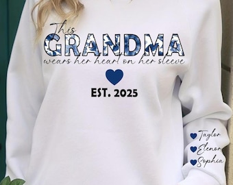 Custom Grandma Sweatshirt With Grandkids Names On Sleeve, Personalized Granny Hoodie, Gramma Outfit, Gigi Mimi Clothing, Mothers Day Gifts