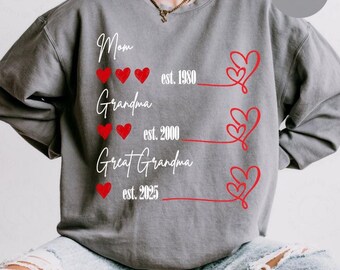 Custom Mom Sweatshirt, Personalized Grandma Hoodie, Established Year, Mother Day Gift, Gift For Grandma, Mama Birthday Gift