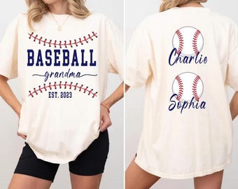 Personalize Baseball Grandma Kids Name T-shirt, Baseball Shirt, Mom Baseball T-shirt, Baseball Mama Shirt, Baseball Granny Gift, Custom Tee