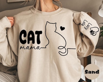 Personalized Cat Mama Sweatshirt With Cat Name, Custom Cat Mom Hoodie, Cute Cat Mommy Outfit, Cat Owner Clothing, Happy Mother's Day Gifts