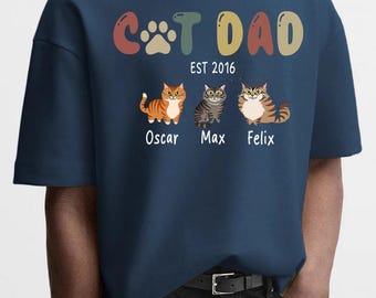 Custom Cat Dad Shirt | Personalized Cat T-Shirt with Cat Names | Father's Day Gift for Cat Lover | Cat Dad Est Shirt | Custom Pet Tee
