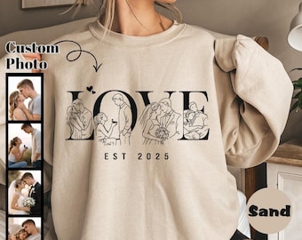 Custom Embroidered Photo Sweatshirt, Valentine's Day Couple Gift, Matching His And Her Shirt