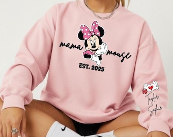 Custom Minnie Mama Sweatshirt, Custom Mama, Customized Mama Sweatshirt, Mama Birthday Gift, Personalized Mama Hoodie, Kids Name On Sleeve