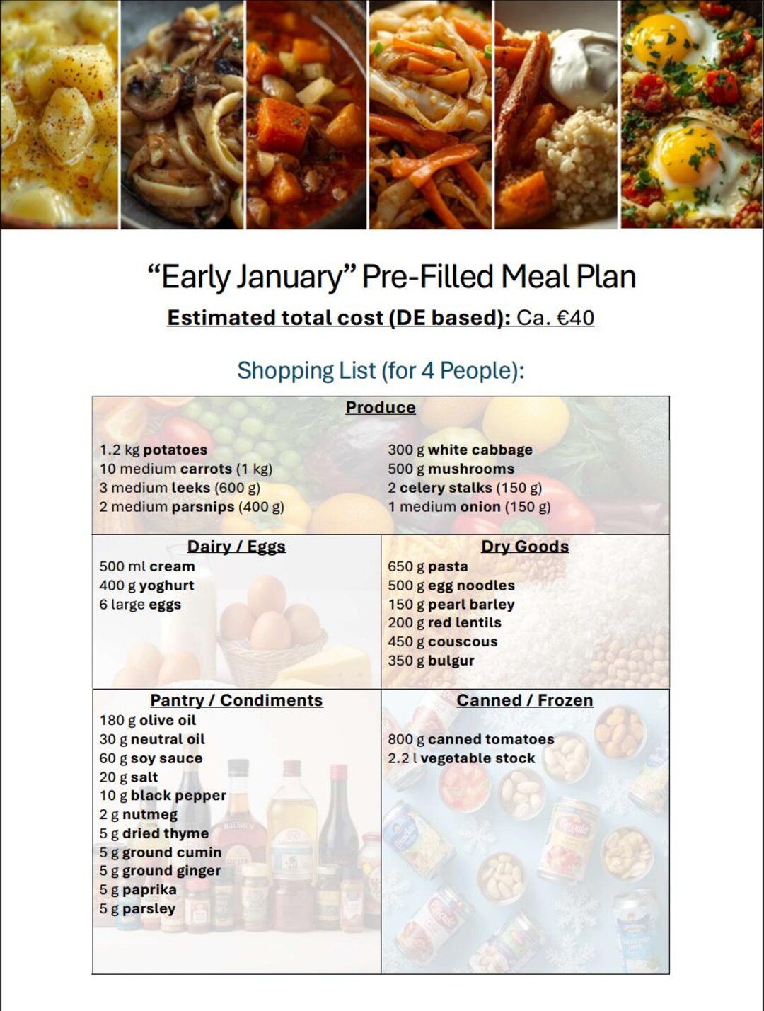 Early January | Pre-filled Meal Planner (vegetarian · 1 Week · Digital ...