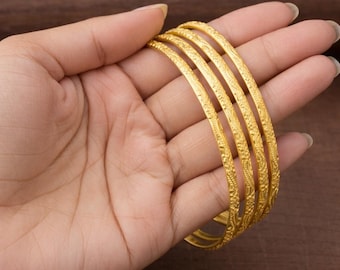 18k Gold Filled Bangles Set - Thin Stacking Bracelets, Minimalist