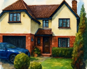 Digitaal aquarel huisportret | Van je eigen foto | Kies je stijl | Direct downloaden