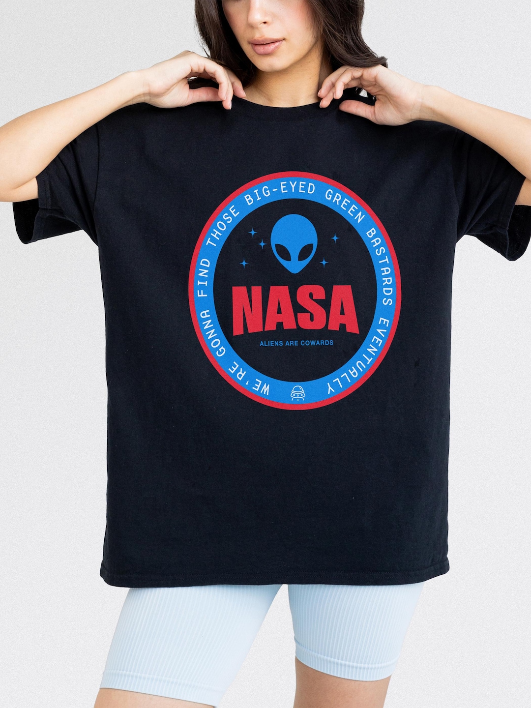 Funny NASA Alien T-shirt, UFO Badge Logo Graphic Tee - Etsy