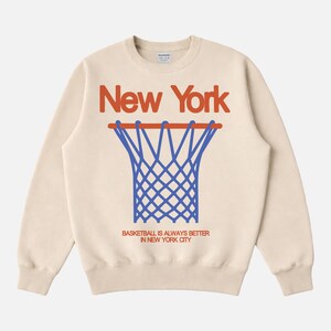 New York Basketball Sweatshirt, NY Bball Streetwear Crewneck Beige