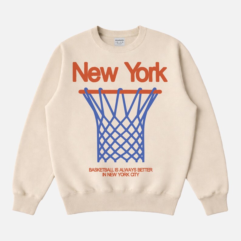 New York Basketball Sweatshirt, NY Bball Streetwear Crewneck Beige