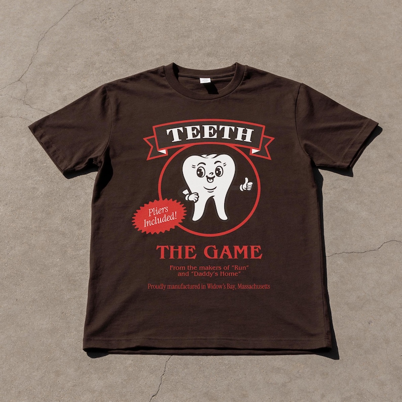 Teeth Widow's Board Game T-Shirt, Funny Bay TV Graphic Tee Dark Chocolate