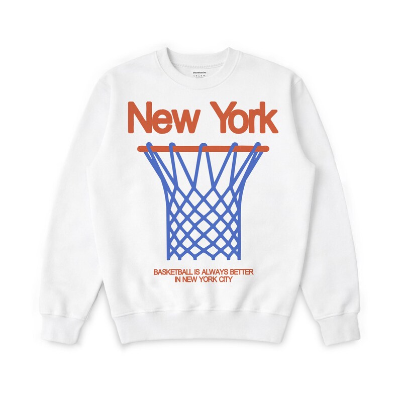 New York Basketball Sweatshirt, NY Bball Streetwear Crewneck White