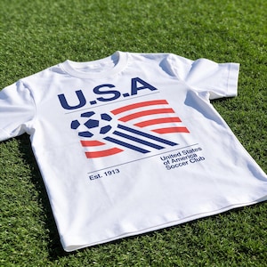 90er Jahre USA Fussball Trikot, Retro USA Team Grafik Tee White