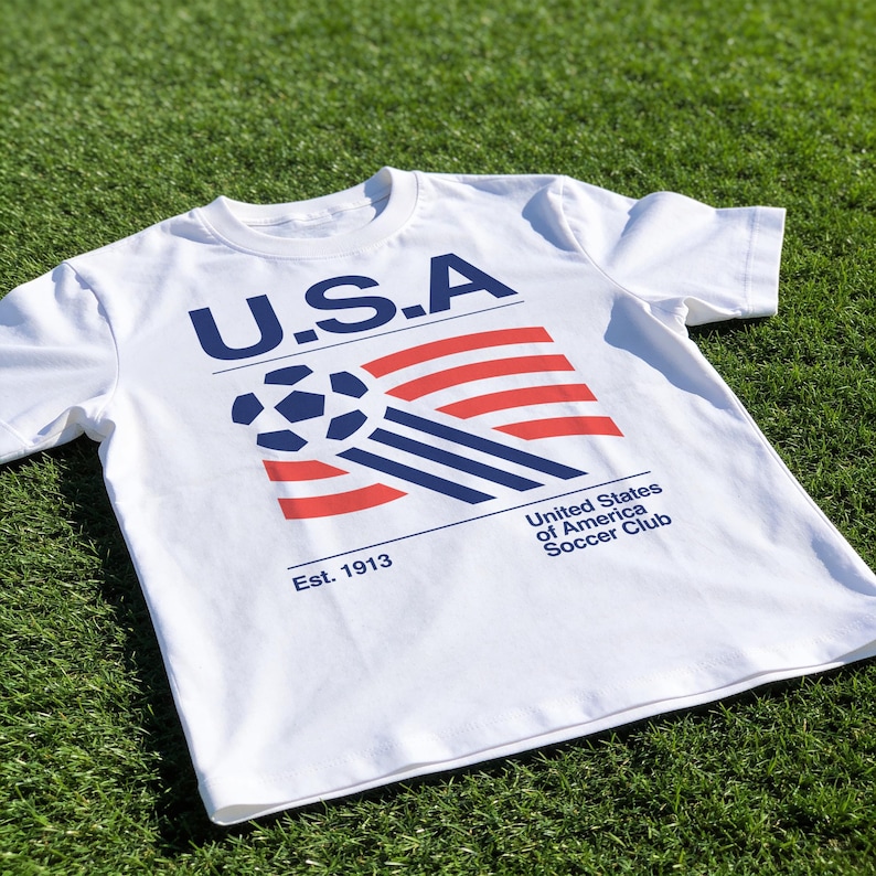 90er Jahre USA Fussball Trikot, Retro USA Team Grafik Tee White