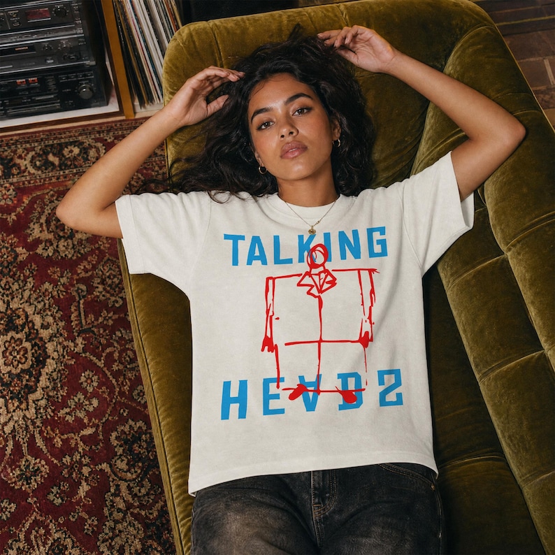 David Byrne Suit T-Shirt, Retro 80s Music Band Graphic Tee for Talking Heads White