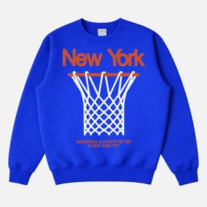 New York Basketball Sweatshirt, NY Bball Streetwear Crewneck Royal Blue