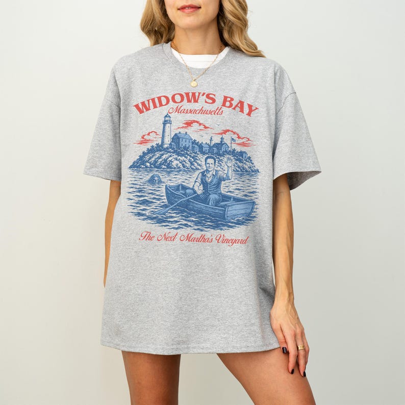 Widow's Bay TV Show t-shirt with vintage travel poster art and sea hag on a unisex comfort colors graphic tee