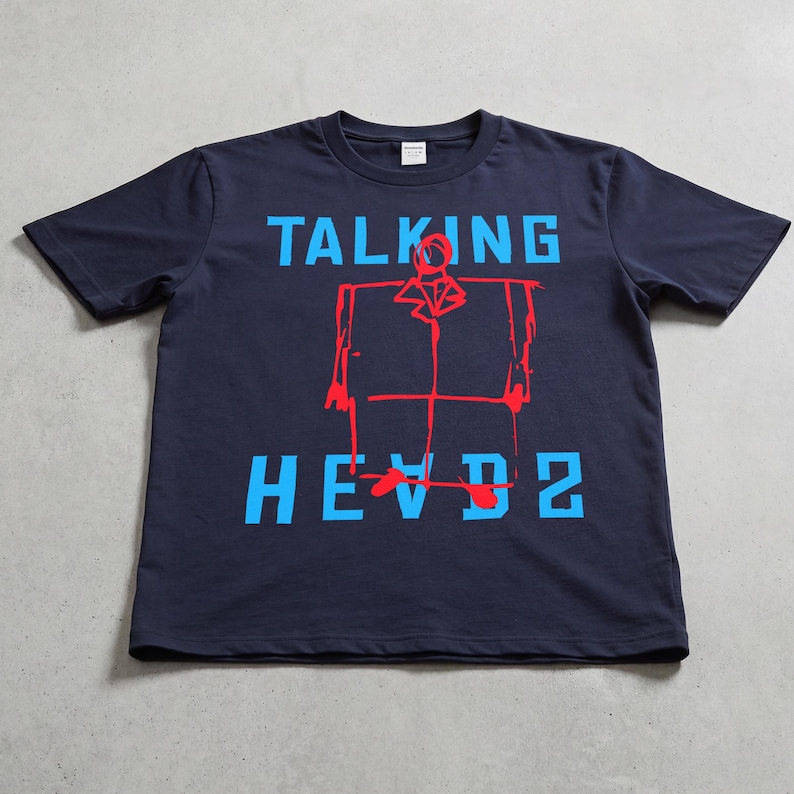 David Byrne Suit T-Shirt, Retro 80s Music Band Graphic Tee for Talking Heads Navy
