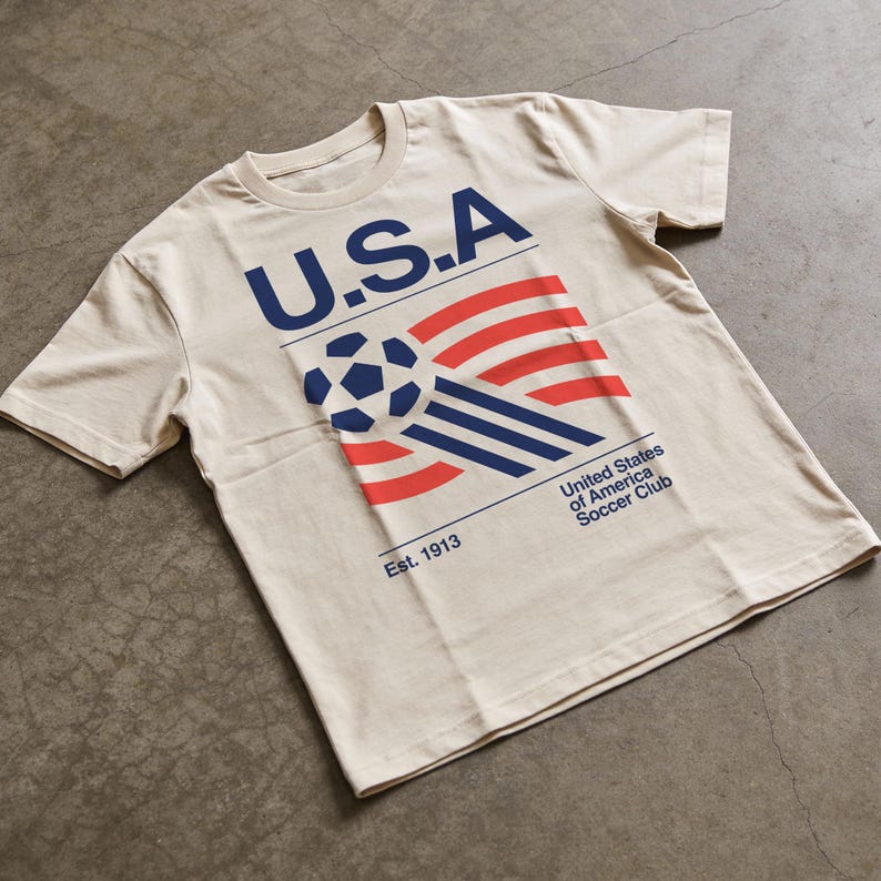 90er Jahre USA Fussball Trikot, Retro USA Team Grafik Tee Sand