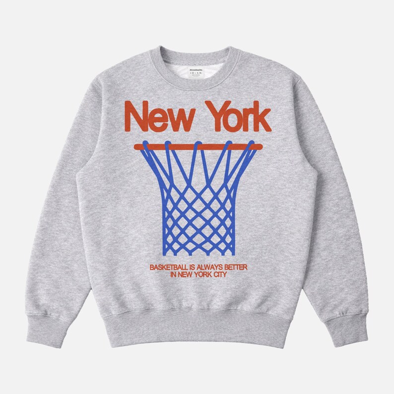 New York Basketball Sweatshirt, NY Bball Streetwear Crewneck Ash Grey