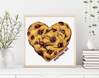 Chocolate Chip Cookie 8x8 Print Whitman Massachusetts Toll House Cookie Heart Shaped Wall Art Kitchen Decor Local Invention