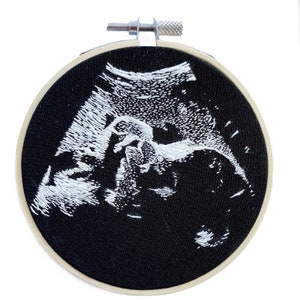 Custom Thread Painting Sonogram Ultrasound // Embroidered Portrait // Embroidery Personalized Gift // Gifts for Her // Baby Shower Ideas image 2