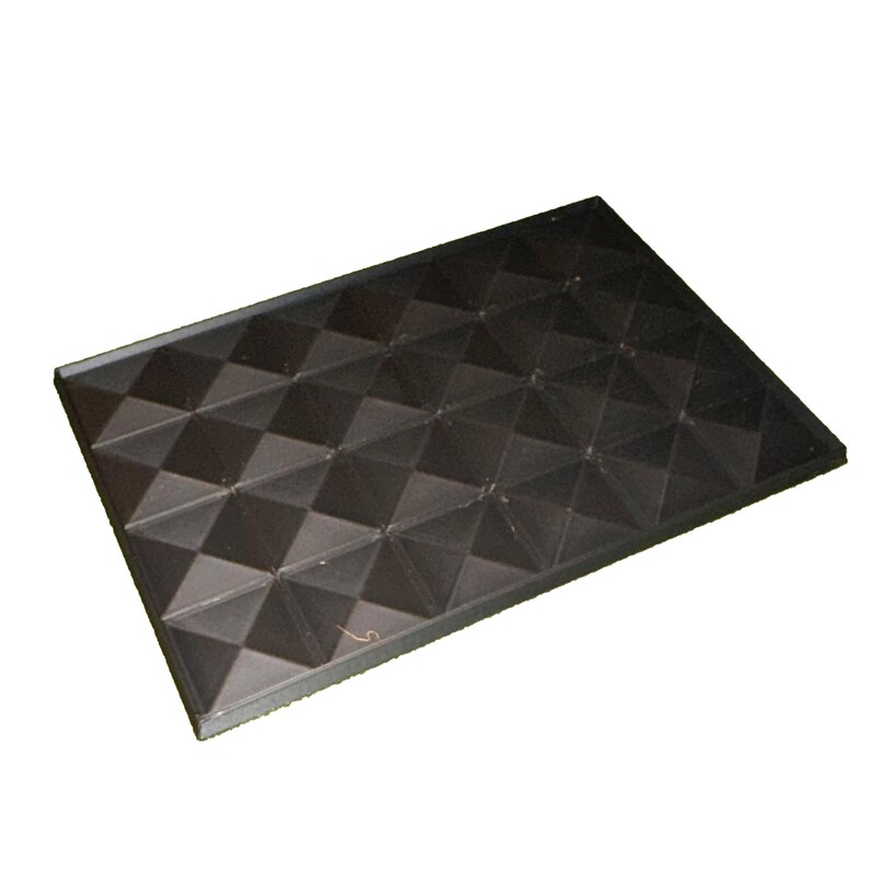 May include: A rectangular, dark brown tray with a geometric, diamond-shaped pattern across its surface. The tray has a slightly raised edge and a matte finish, suitable for serving or display.