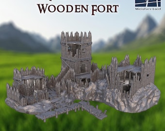 Abandoned Wooden Fort Terrain for 28mm Wargaming, 3D Printed Unpainted Scenery Kit, Ruined Castle Outpost for D&D/Fantasy/Frostgrave